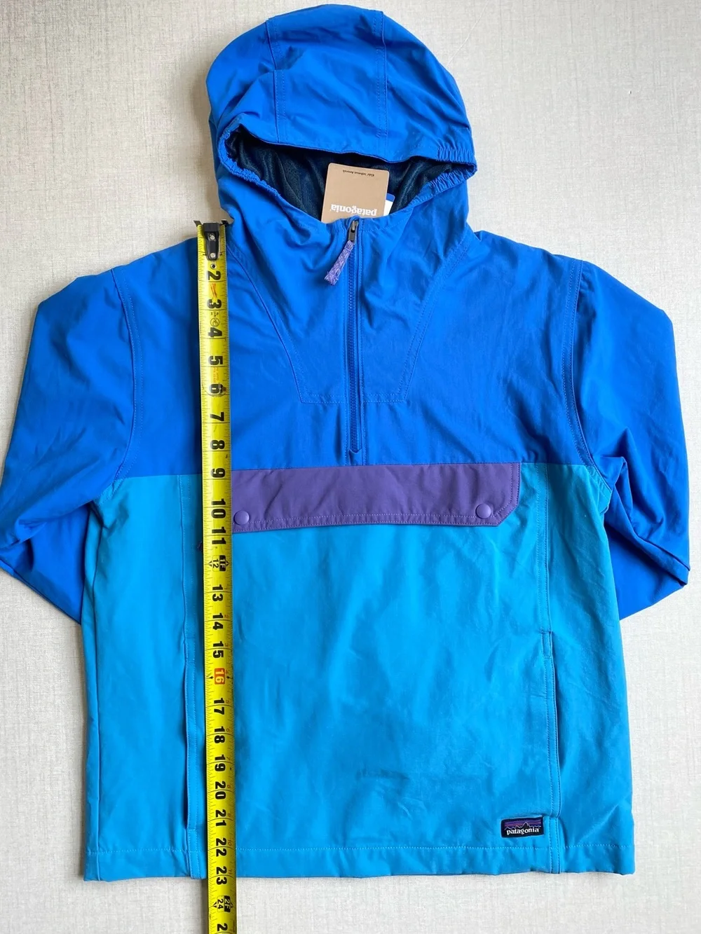 NWT Patagonia Kids Isthmus Anorak Hooded Jacket Blue Purple Size XL 14 40+ UPF